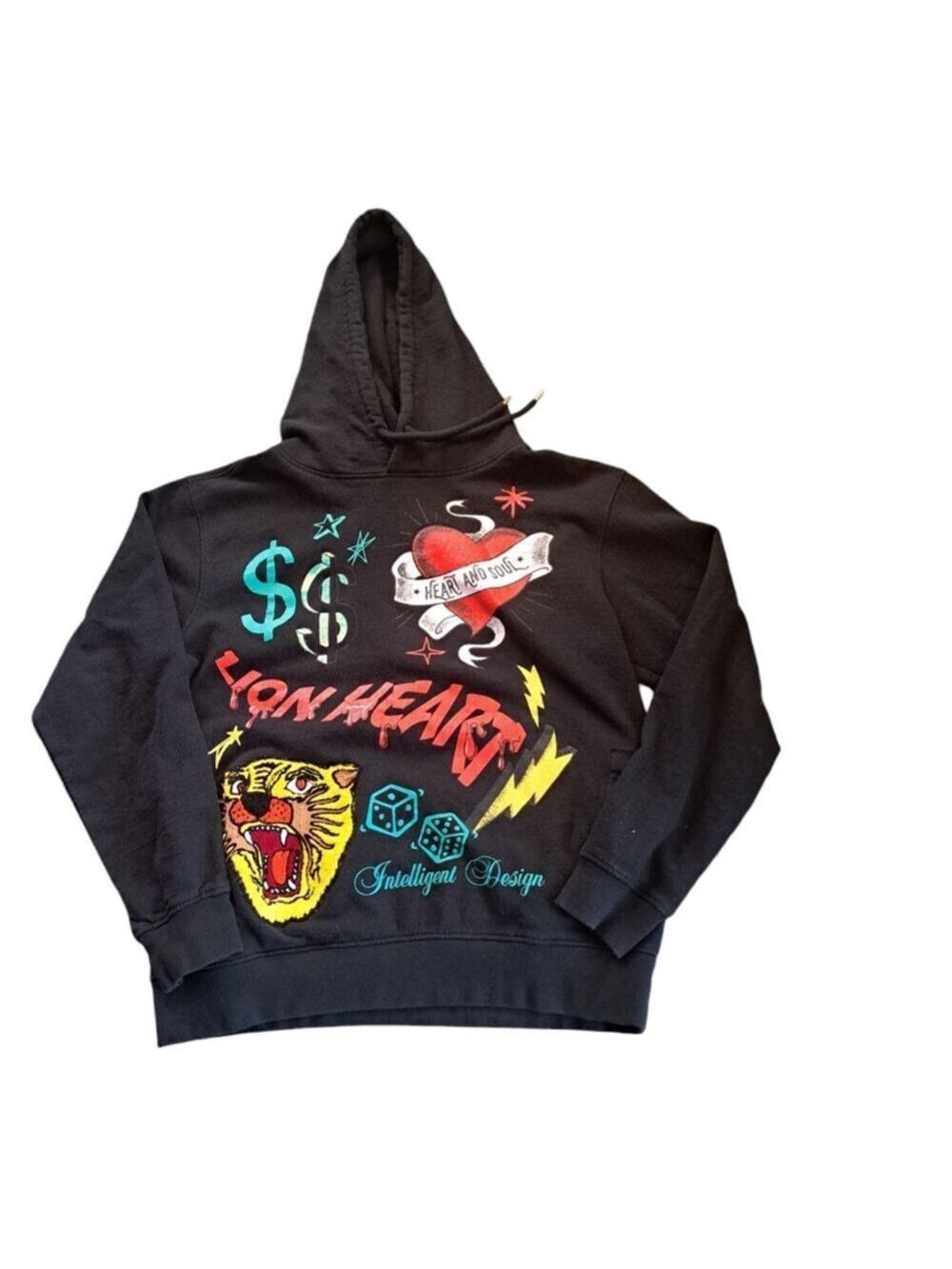 TRACK23 Intelligent design hooded sweater Lion's Heart Soul graphic sweatshirt L